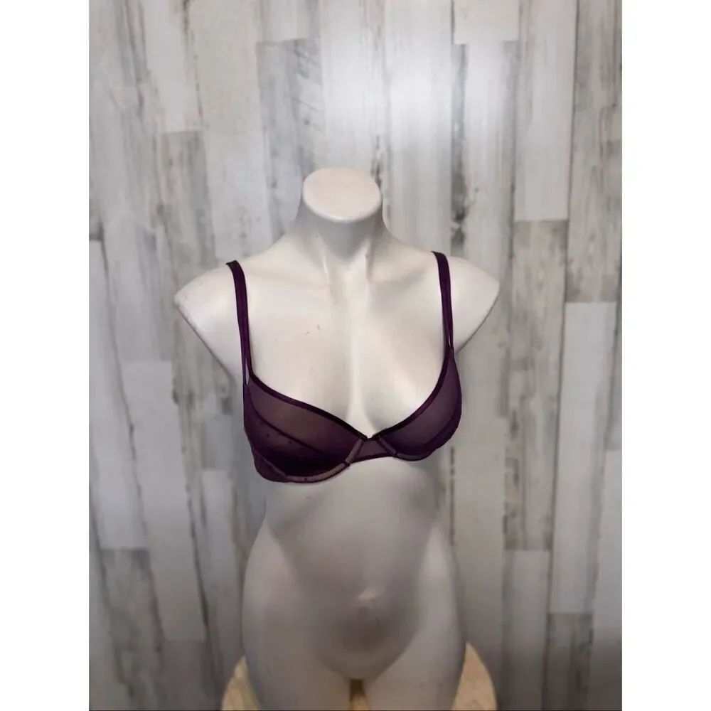DKNY Purple Sheer Mesh Bra 34B Underwire Lightweight Lingerie Minimalist
